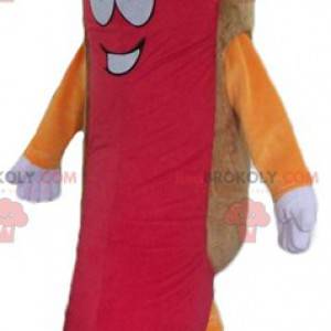 Mascot gigantische hotdog kleurrijk en glimlachend -