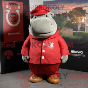 Rød flodhest maskot kostume...