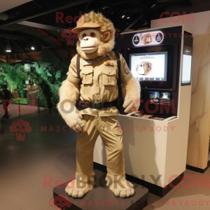 Beige aap-mascottekostuum...