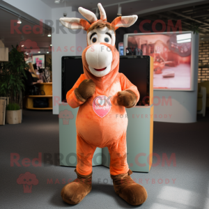 Peach Donkey mascot costume character dressed with a Sweater and Foot pads