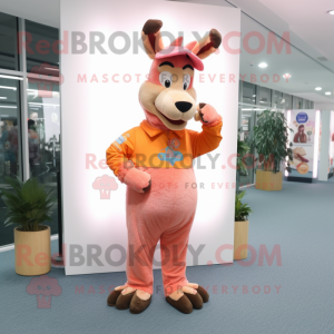 Peach Donkey mascot costume character dressed with a Sweater and Foot pads