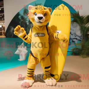 Gul Smilodon maskot kostume...