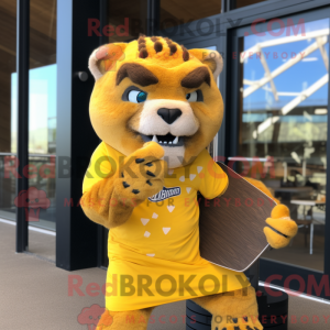 Gul Smilodon maskot kostume...
