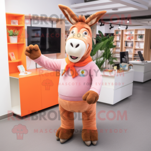 Peach Donkey mascot costume character dressed with a Sweater and Foot pads