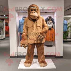 Tan Orangutan mascot costume character dressed with a Turtleneck and Shoe laces