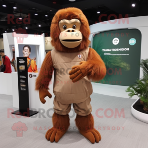 Tan Orangutan mascot costume character dressed with a Turtleneck and Shoe laces