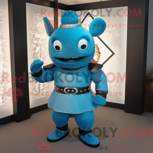 Cyan Samurai mascot costume...