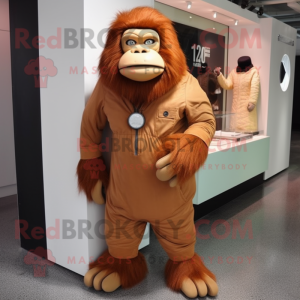 Tan Orangutan mascot costume character dressed with a Turtleneck and Shoe laces