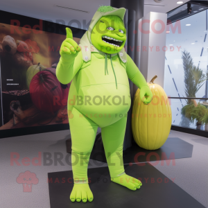 Lime Green Frankenstein mascot costume character dressed with a Yoga Pants and Hairpins