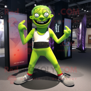 Lime Green Frankenstein mascot costume character dressed with a Yoga Pants and Hairpins