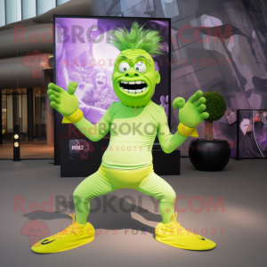 Lime Green Frankenstein mascot costume character dressed with a Yoga Pants and Hairpins