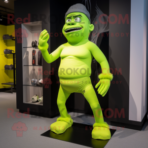 Lime Green Frankenstein mascot costume character dressed with a Yoga Pants and Hairpins