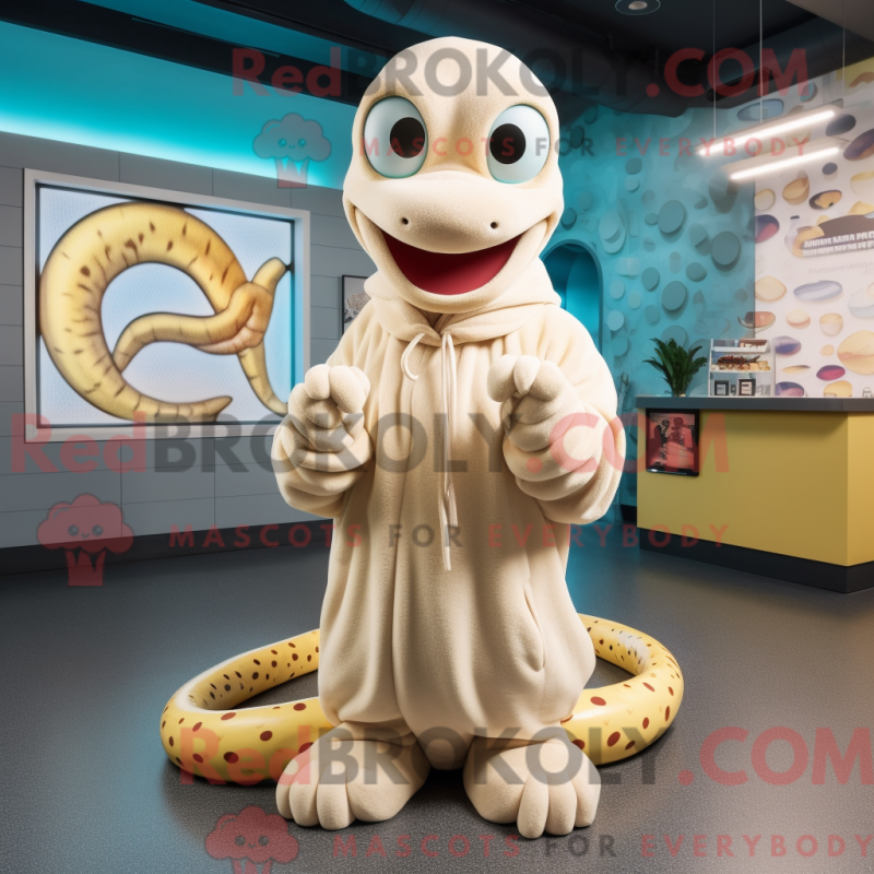 Fantasia de mascote de píton bege com moletom e gorros - Mascotes Python - REBROKO_362934 - RedBrokoly.com