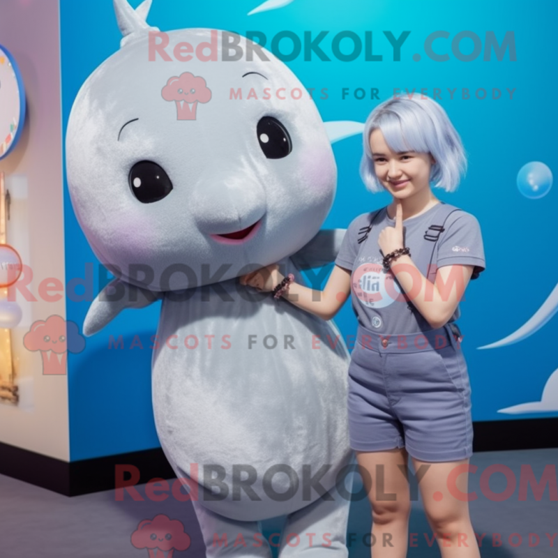 Fantasia de mascote de narval cinza com macacão e presilhas de cabelo - Mascotes narval - REBROKO_362952 - RedBrokoly.com