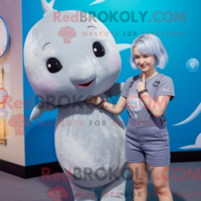 Fantasia de mascote de narval cinza com macacão e presilhas de cabelo - Mascotes narval - REBROKO_362952 - RedBrokoly.com