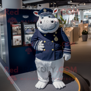 Navy Hippopotamus mascot costume character dressed with a Polo Tee and Coin purses