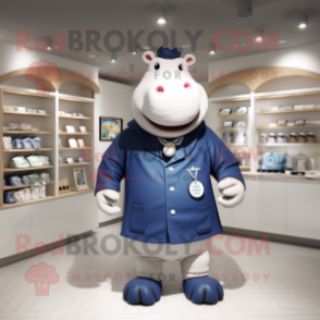 Navy Hippopotamus mascot costume character dressed with a Polo Tee and Coin purses