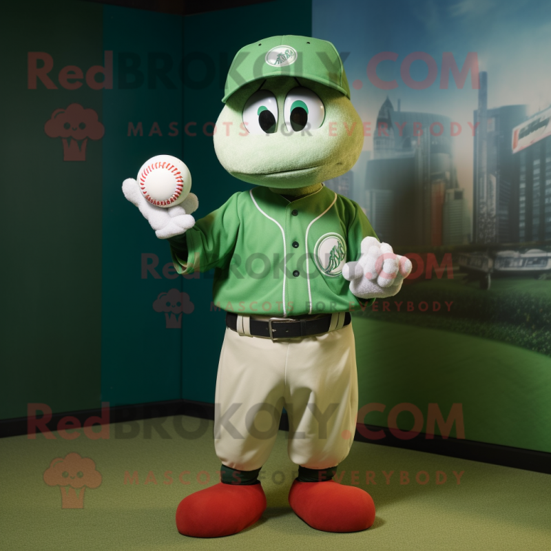 Green Baseball Ball mascot costume character dressed with a Dress Shirt and Wraps Green Baseball Ball mascot costume character dressed with a Dress Shirt and Wraps