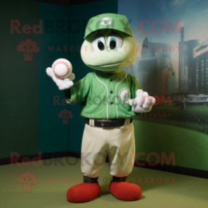 Green Baseball Ball mascot costume character dressed with a Dress Shirt and Wraps