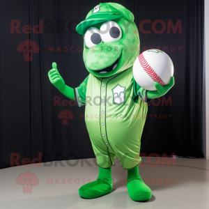 Green Baseball Ball mascot costume character dressed with a Dress Shirt and Wraps