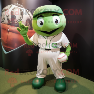 Green Baseball Ball mascot costume character dressed with a Dress Shirt and Wraps