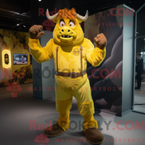 Gul Minotaur maskot kostume...