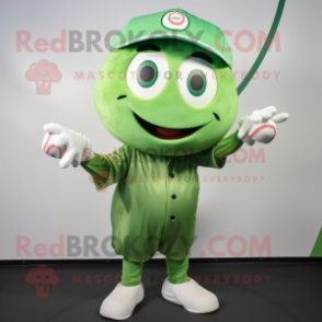 Green Baseball Ball mascot costume character dressed with a Dress Shirt and Wraps