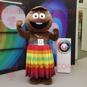 Brown Rainbow mascot costume character dressed with a Maxi Skirt and Digital watches