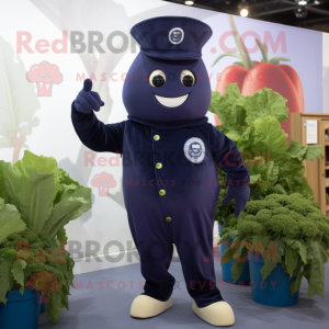 Navy Beet mascot costume character dressed with a Jumpsuit and Brooches
