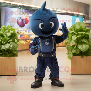 Navy Beet mascot costume character dressed with a Jumpsuit and Brooches