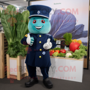 Navy Beet mascot costume character dressed with a Jumpsuit and Brooches