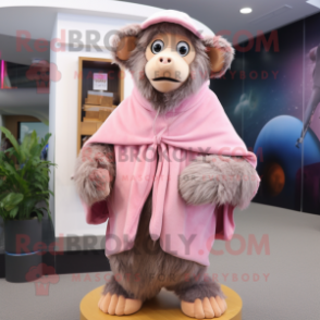 Pink Baboon mascot costume character dressed with a Parka and Shawls