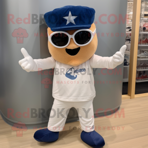 Navy Starfish mascot costume character dressed with a Joggers and Eyeglasses