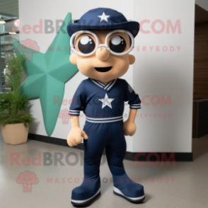 Navy Starfish mascot costume character dressed with a Joggers and Eyeglasses