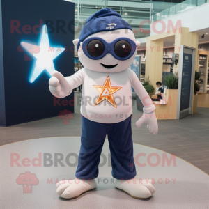 Navy Starfish mascot costume character dressed with a Joggers and Eyeglasses