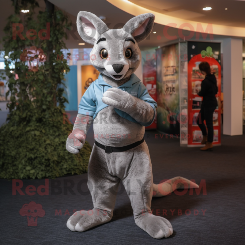 Gray Kangaroo mascot costume character dressed with a Turtleneck and Foot pads