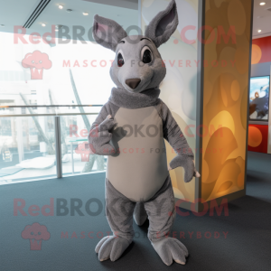 Gray Kangaroo mascot costume character dressed with a Turtleneck and Foot pads