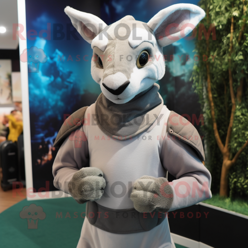 Gray Kangaroo mascot costume character dressed with a Turtleneck and Foot pads