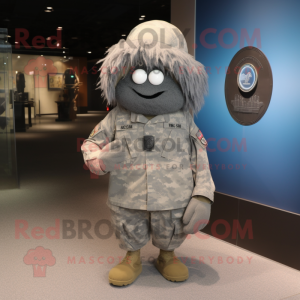Gray American Soldier mascot costume character dressed with a Cover-up and Hairpins