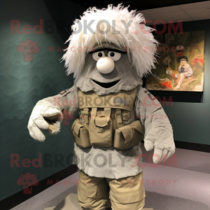 Gray American Soldier mascot costume character dressed with a Cover-up and Hairpins