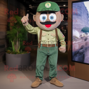 Forest Green Green Beret mascot costume character dressed with a Boyfriend Jeans and Caps