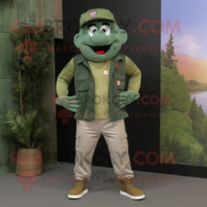 Forest Green Green Beret mascot costume character dressed with a Boyfriend Jeans and Caps