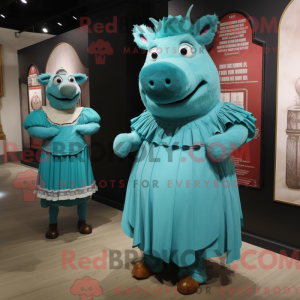 Cyan Sow maskotdraktfigur...