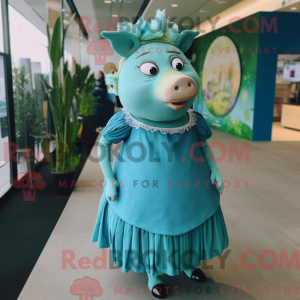 Cyan Sow maskotdraktfigur...