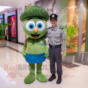 Forest Green Green Beret mascot costume character dressed with a Boyfriend Jeans and Caps