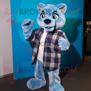 Blå Puma maskot drakt figur...