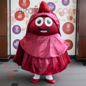 Maroon Dim Sum mascot costume character dressed with a Circle Skirt and Wraps