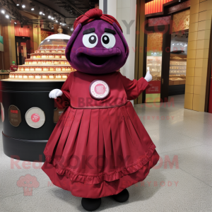 Maroon Dim Sum mascot costume character dressed with a Circle Skirt and Wraps