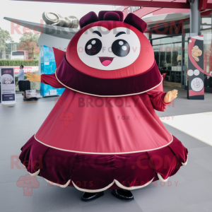 Maroon Dim Sum mascot costume character dressed with a Circle Skirt and Wraps