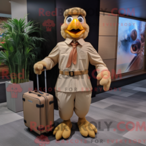 Máscara de frango bronzeado figura drapeada com macacão e casaco - Mascotes de frango - REBROKO_363524 - RedBrokoly.com